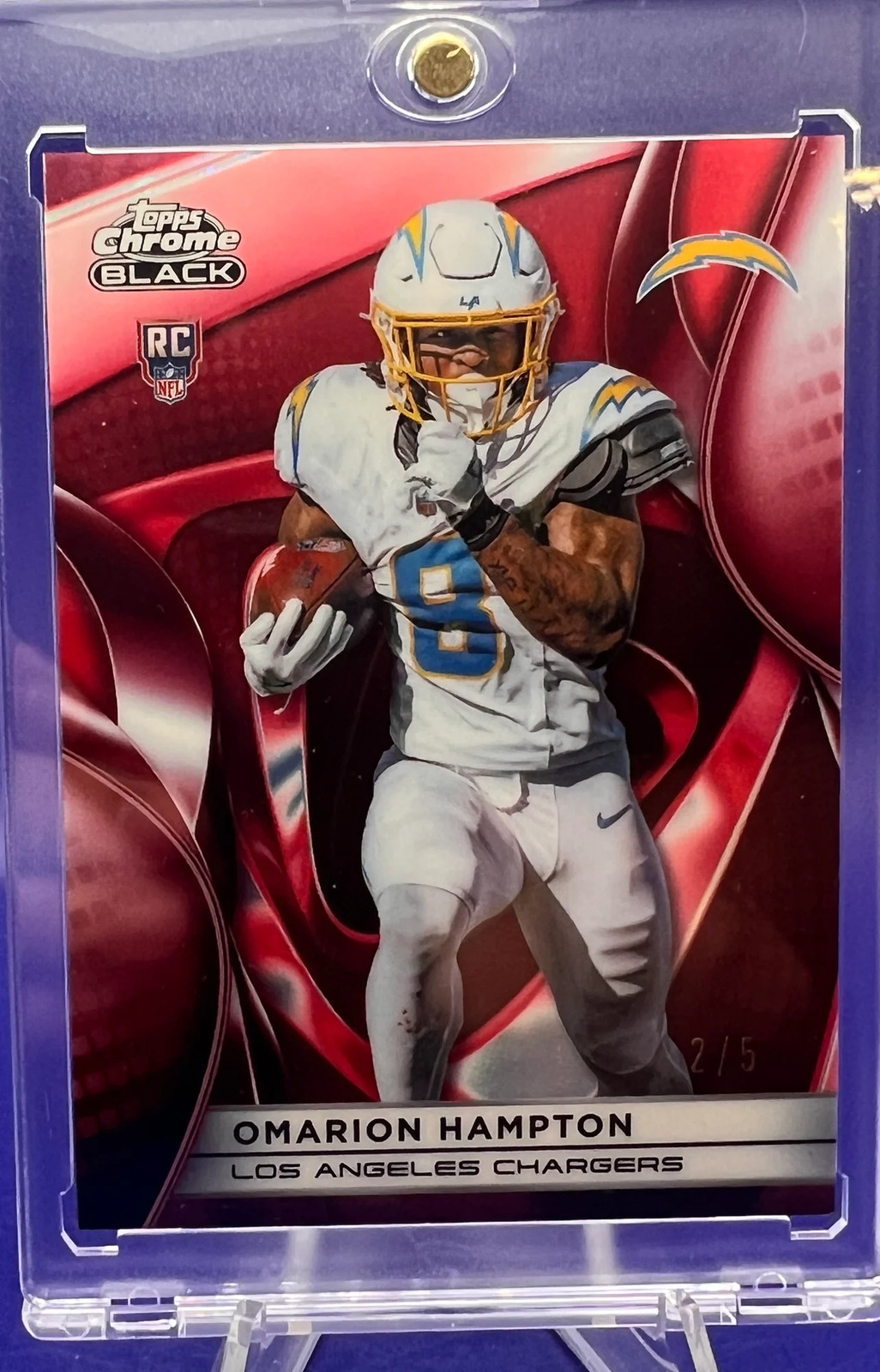 2025 Topps Chrome Black Omarion Hampton Red SSP RC 2 / 5 Los Angeles Chargers