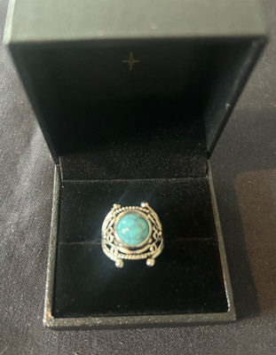 Southwest Style Faux Turquoise Round Ring Size 8 with Silver Tone Setting