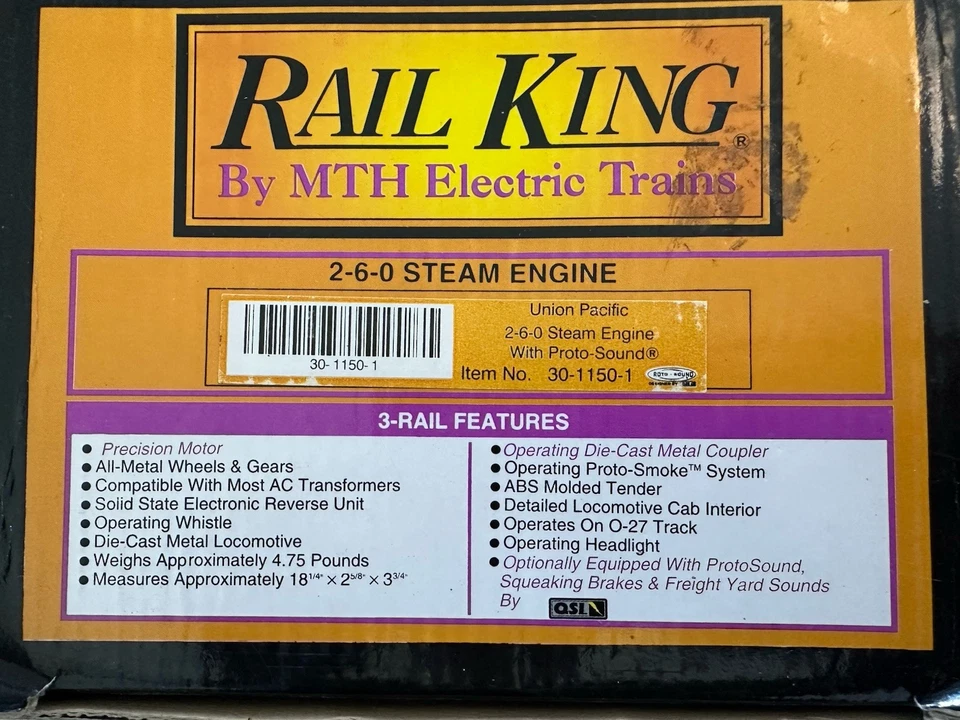 MTH Rail King O 30-1150-1 Union Pacific 2-6-0 Steam Engine W/ Proto Sound #5646 - Image 3 of 4