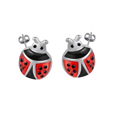 Cute Aesthetics-Ladybug Red-Mushroom Stud for Women - Enamel Animal Earring - 01