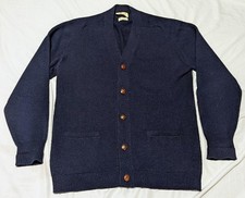 Vintage Alan Paine Lambswool Knit Cardigan Size 44 Navy Blue Made In England