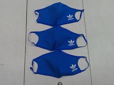 Adidas Face Cover Masks Mens One Size Blue Reusable 3 Pack Trefoil Logo Print