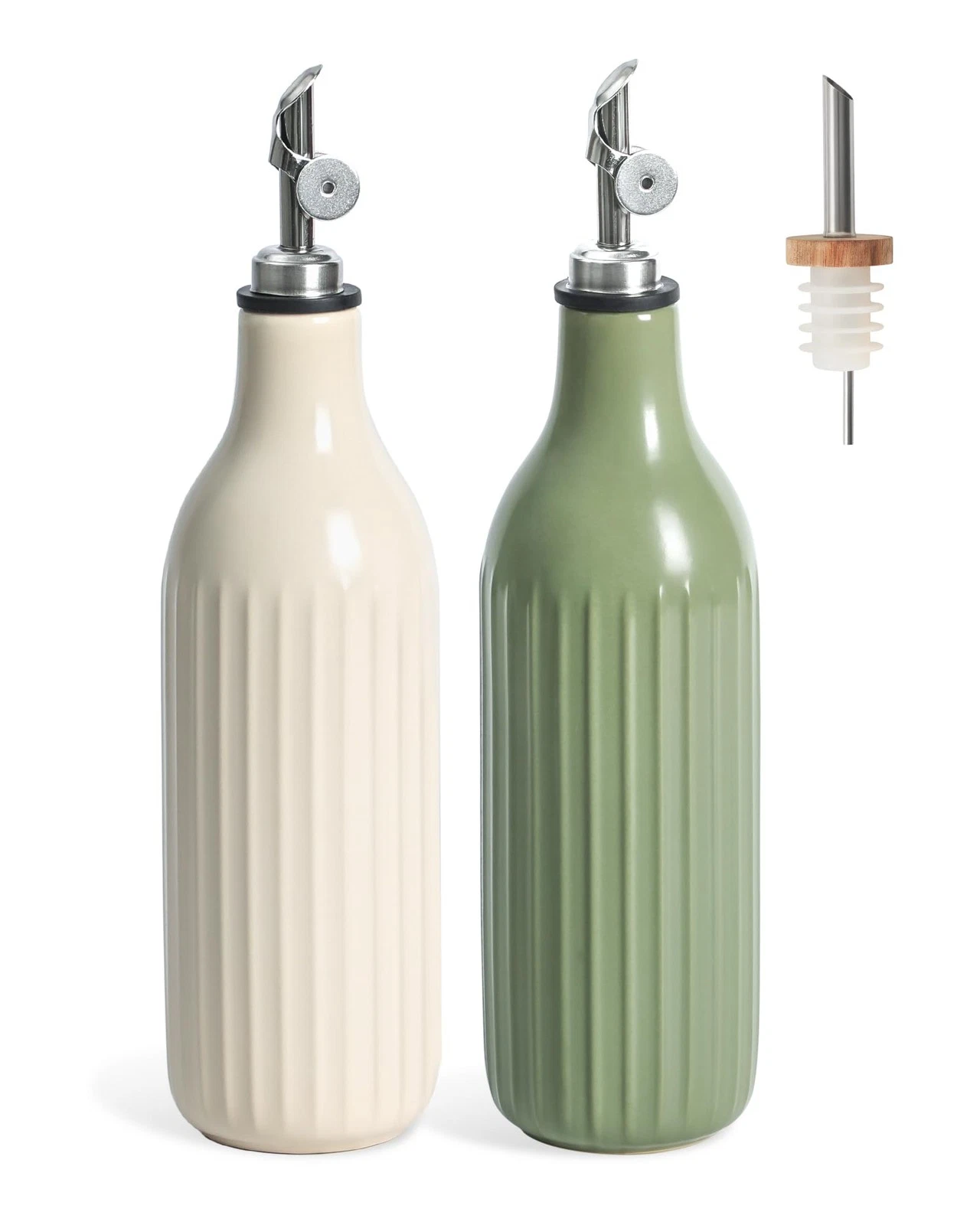 FE FUN ELEMENTS Olive Oil Dispenser Bottle, 19 oz White and Green