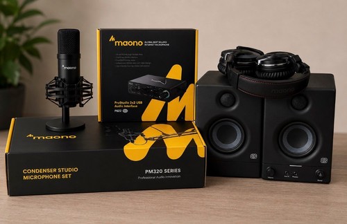 Maono PM320 Microphone PS22 Audio Interface Studio Monitors Headphones Bundle