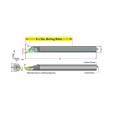Dorian Tool E08K-SVMCR-2 Carbide Shank Indexable Boring Bar, 59803