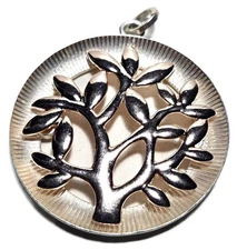Vintage  Large Round Silver Celtic Tree of Life Etched Filigree Necklace Pendant