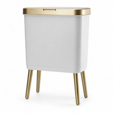 Bathroom Trash Can with Lid, Plastic Garbage Can with Legs, 4 Gallon Gold Trash