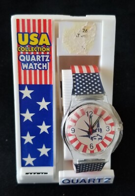 NWT Fada USA Collection Watch Plastic Case & Flag Band 6''-7.5'' New Battery