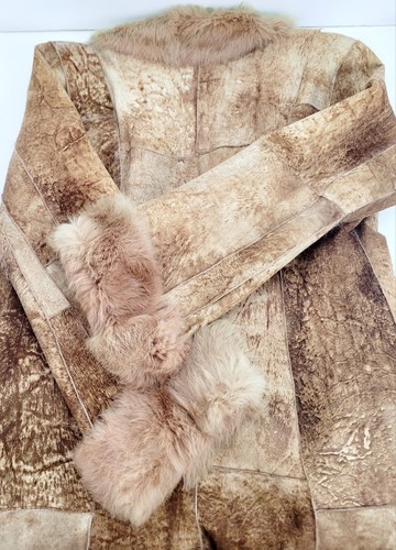 Cappotto giacca pelliccia coniglio scamosciata 100% autentico Alegre Donna foderato marrone taglia XL - Foto 17 di 19