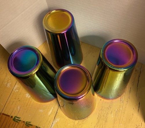 4 Iridescent Carnival Oil SlickGlasses 6'' X 3-1/4”,  Psychedelic~EUC, Clean - Picture 10 of 11