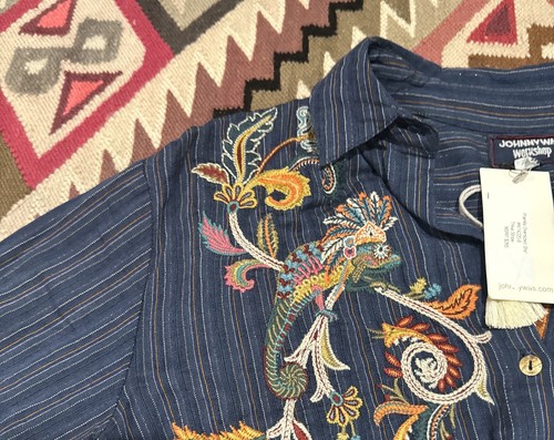 Johnny Was NWT Pramila Button Down Oversized Shirt Floral Embroidered Small Blue - Picture 8 of 13