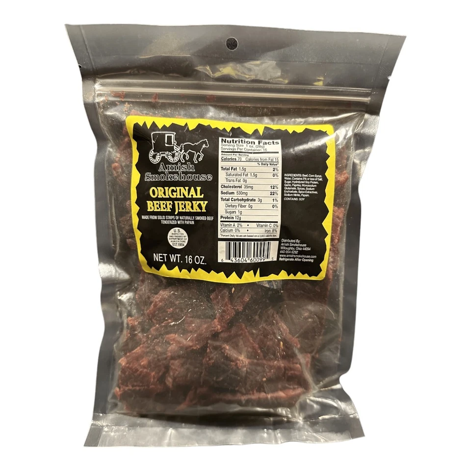 Amish Smokehouse Beef Jerky, 16oz Bulk Bag, Original Mild