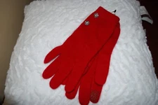 SAKS 5th FIFTH AVENUE Tech Gloves Red Silver Rhinestone Bead Touch Ready NEW 