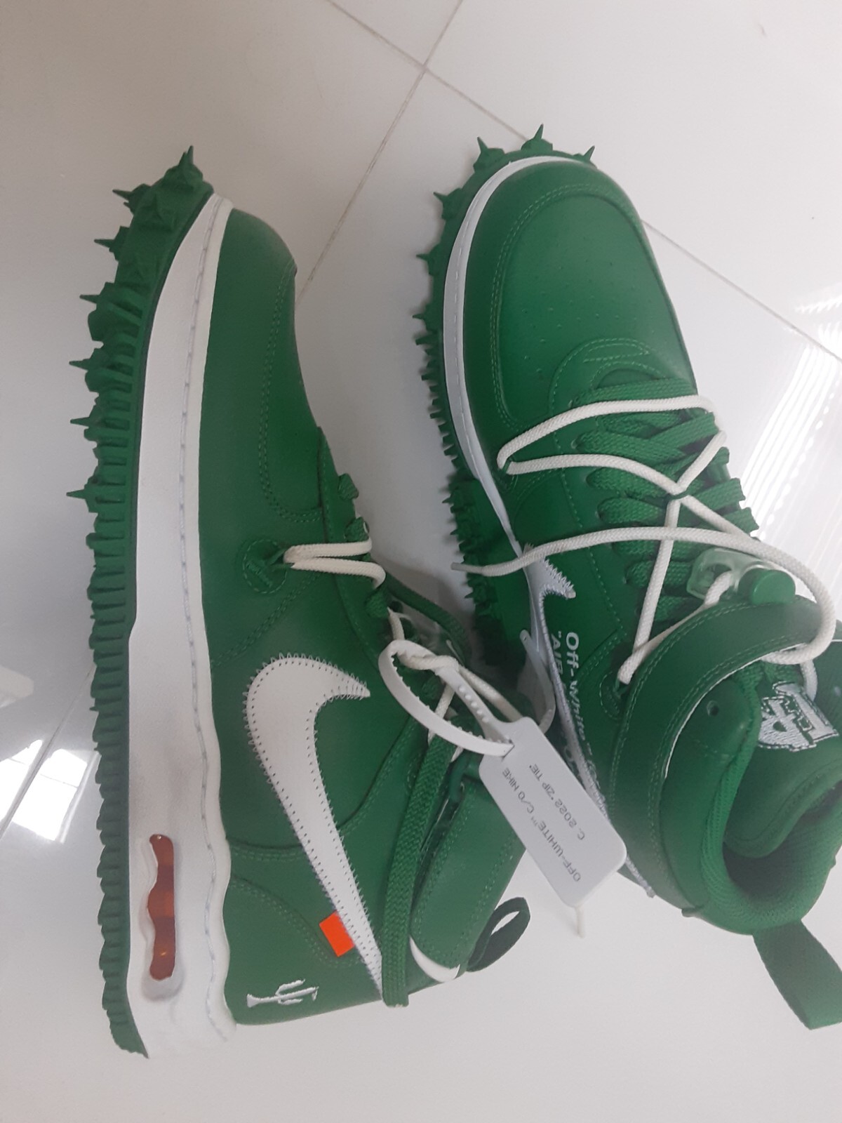 OFF WHITE X NIKE Scarpe Nike Air Force 1 Mid SP pelle x bianco sporco verde pino DR0500 300 taglia 11 5