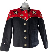 Vintage 80s Patty Lewis Jacket Womens S Red Black Western Wool Stars Rodeo Usa