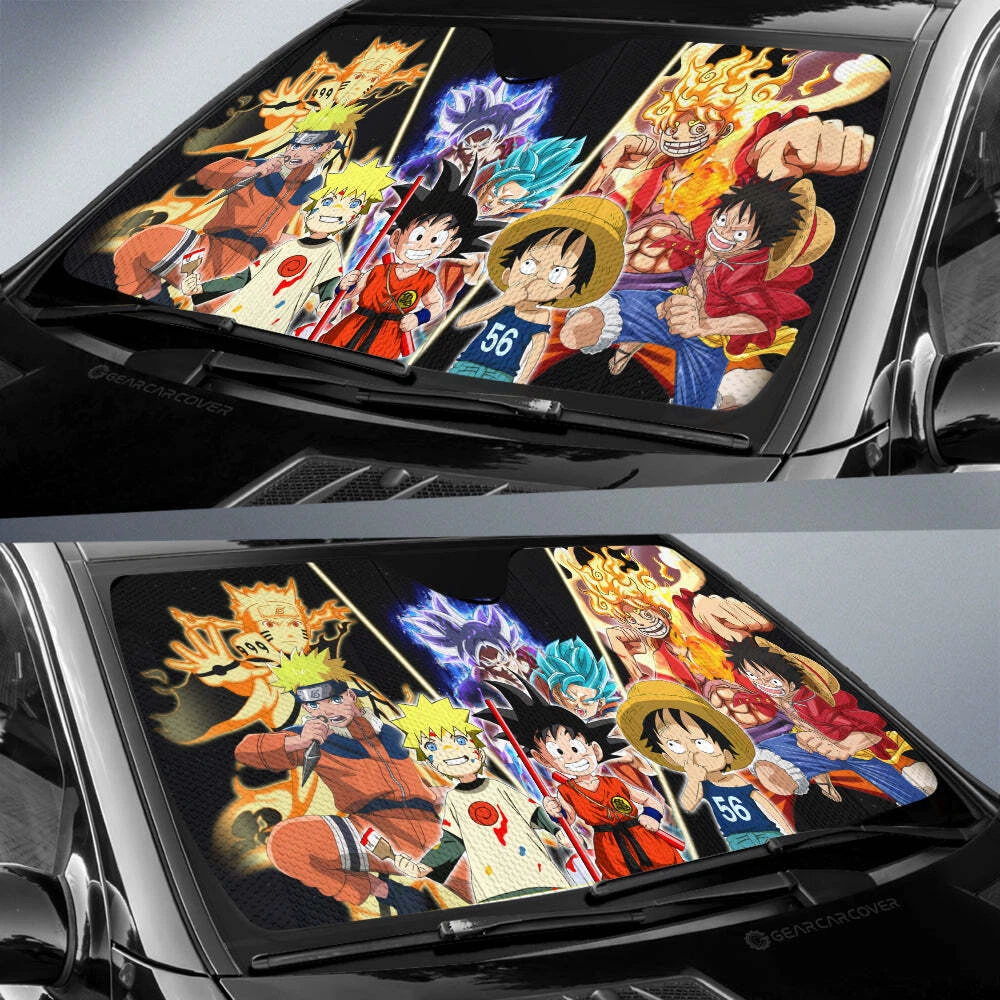 Goku Luffy ver 2 Car Sunshade Custom Anime Car Accessories