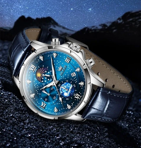 Orologio Impermeabile Quarzo Luminoso OLEVS Lusso Business Data Uomo Cinturino Pelle - Foto 15 di 24