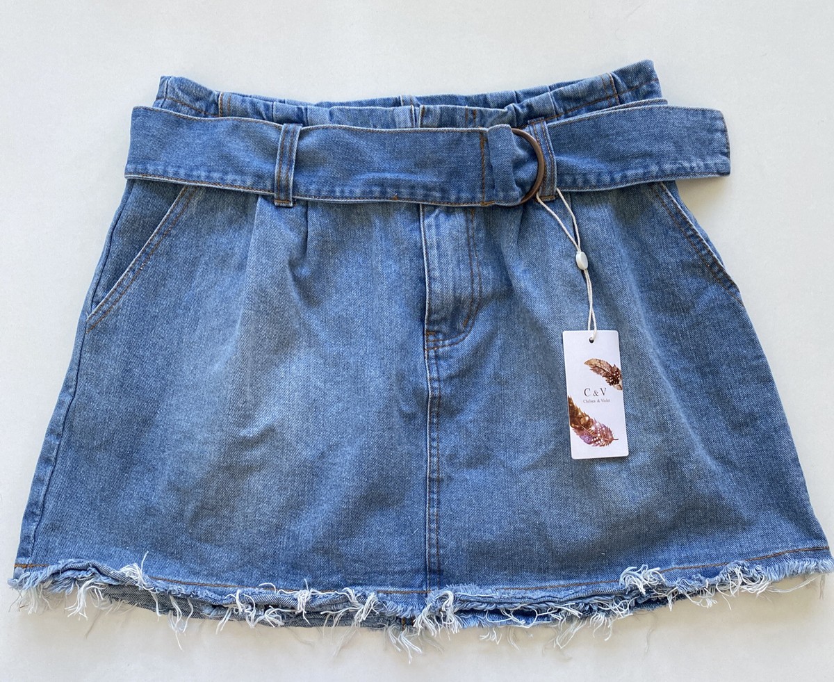 Mini Skirt Blue Paperbag Skirt Chelsea Violet Blue Paper Bag Denim