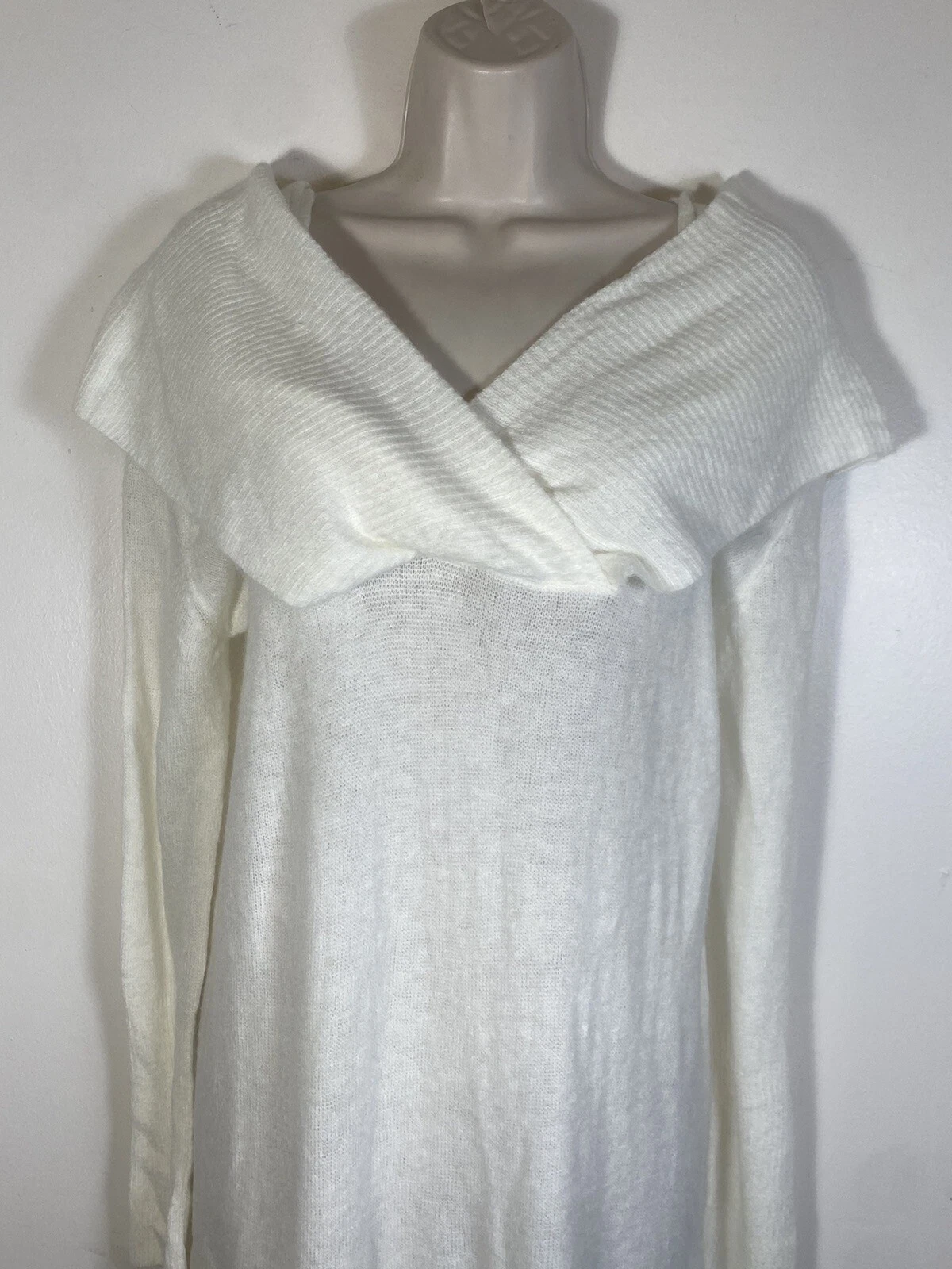 OFF WHITE Abito maglione spalle scoperte olivaceo donna grande bianco sporco mini manica lunga