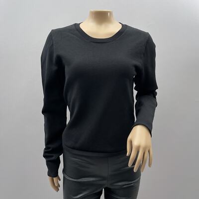 Babaton Aritzia Sweater Women L Black Sculpt Knit Top Long Sleeve Crew Cropped