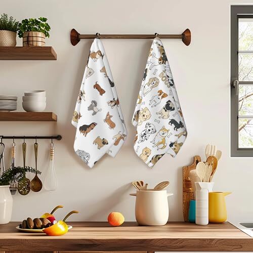 2 Pcs Hand Towels Absorbent Soft Bath Towels for Kitchen Dog Pets Cute Animals - Picture 7 of 8
