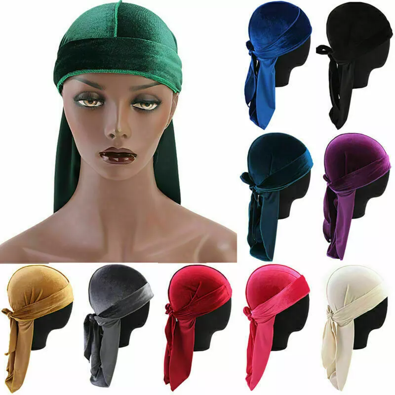 Velvet Durag Hat Pirate Cap Wrap Men Women Bandana Doo Rag Wave Turban Hat