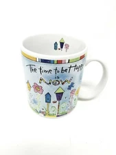 Kathy Davis Scatter Joy Coffee Mug Tea Cup - The Time To Be Happy Is Now - White