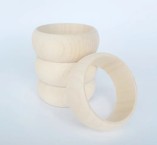 Wooden Round Bangles, Set of 4, Height 3 cm, - Decoupage / Unpainted