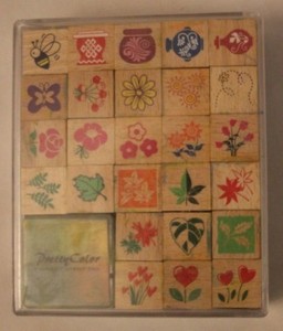 27pc Set Leaves Plants Flowers Bugs Vases Rubber Stamps Barnes