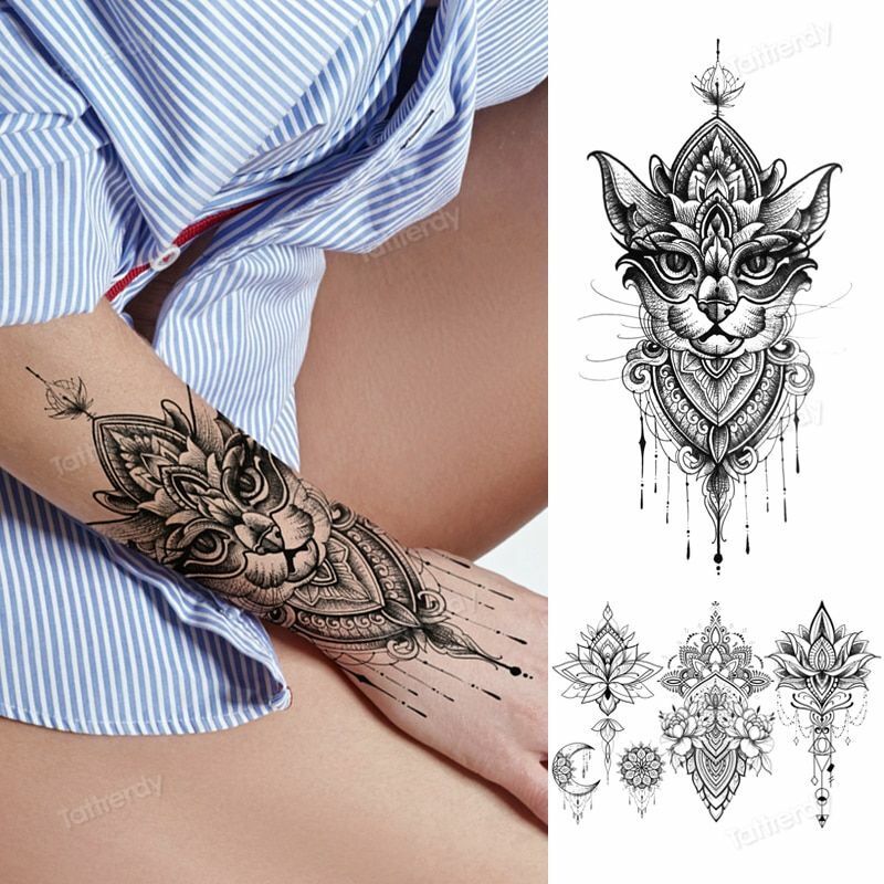 1sheet Black Henna Temporary Tattoos Mandala Lace Sticker Tattoo Body Art  Decals | eBay