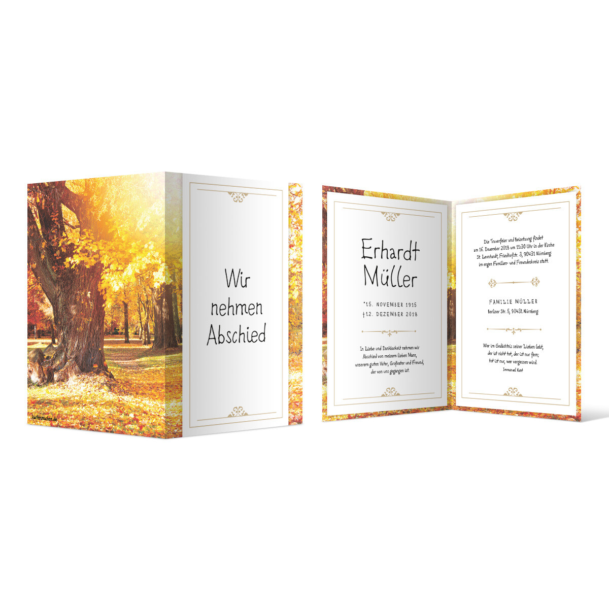 Trauerkarte individuell Trauer Todesfall Beerdigung Bestattung - Blätterfall