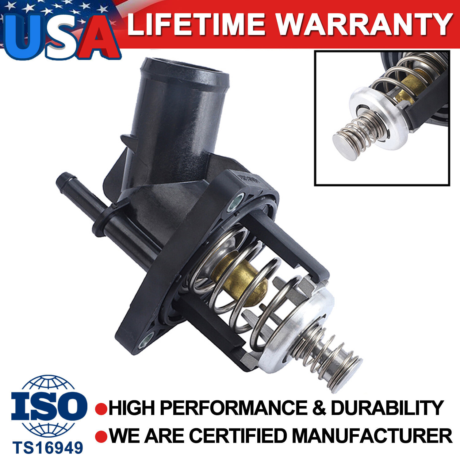 For 14-19 Silverado 1500 GMC Yukon Sierra 1500 Water Outlet+Thermostat 12674639