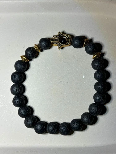 Lava Stein Armband - Gold Hamsa