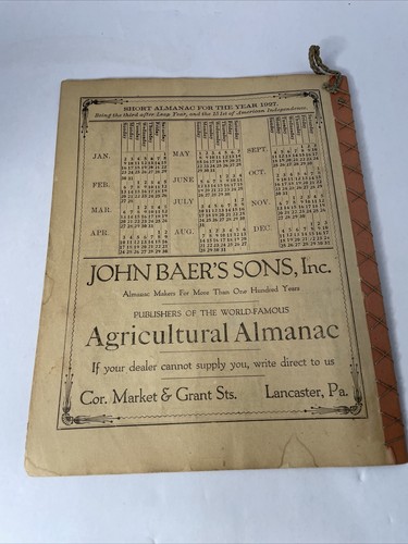 Vintage 1927 John Baers Sons Landwirtschaftlicher Almanach Lancaster Penn Farmers Almanach - Bild 4 von 5