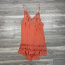Victoria  s Secret Burnt Orange Sheer Slip Dress Lace Ruffle Trim Size XL
