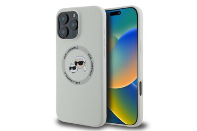Karl Lagerfeld Liquid Silicone Karl & Choupette Head Case iPhone 16 Pro Beige