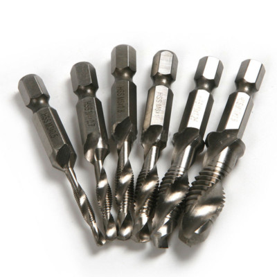6st 1/4'' Hex Schaft HSS Metrisches Gewinde Kegel Bohrer Bit Set M3-M10 Werkzeug