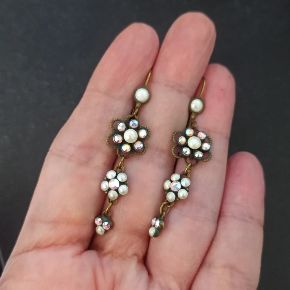 Серьги Michal Negrin AB кристаллы искусственный жемчуг цветок капли романтический потертый шик - Изображение 2 из 4