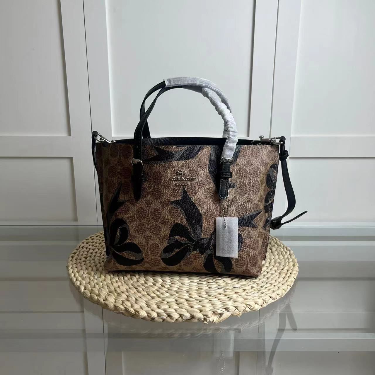 COACH Mollie Tote 25 Signature Canvas Bow Print Bag CZ767 Outlet New