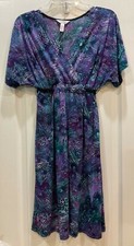 Three Seasons Maternity Women Faux Wrap Dress Size Blue Purple Multi Belted Y1 
