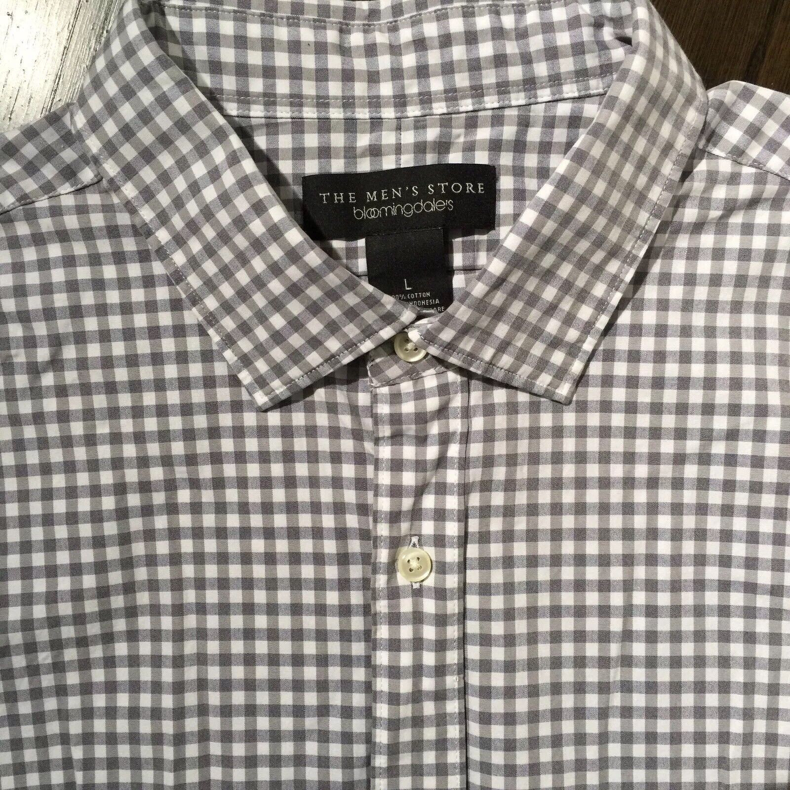 Рубашка в клетку BLOOMINGDALES на пуговицах, серая [L]