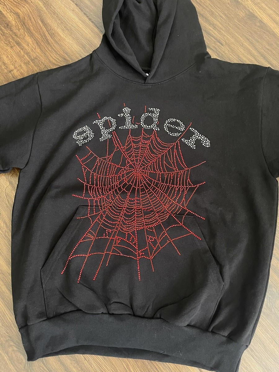 Spider Worldwide Black OG Rhinestone Web Logo Hoodie Large Spider Worldwide Black OG Rhinestone Web Logo Hoodie Large