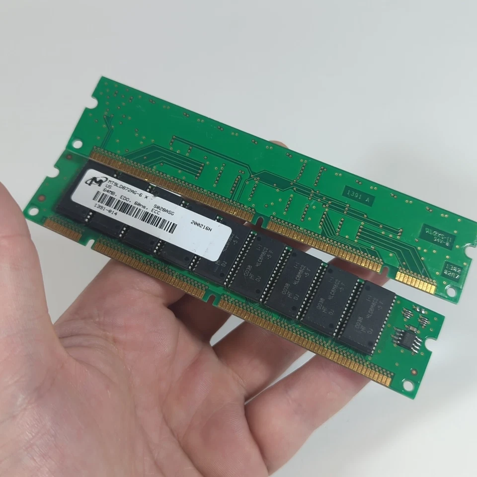 Micron EDO ECC DIMMs - 2x 64MB Single Sided 60ns, 128MB Total - Fully Tested - Image 3 of 3