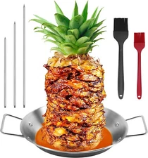 Shawarma Stainless steel Vertical Skewer 3 Removable Spikes(8”/10"/12”)& Brushes