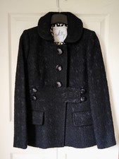 New Original Milly Of New York Black Floral Embroidery Wool Trench Coat