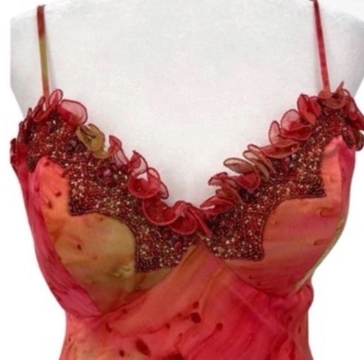 RARO Vestido Sirena Jovani Vintage Seda Con Detalles de Cuentas Talla 4 Foto 2 de 4