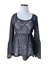 Lace Babydoll Top Womens XL Black Bell Sleeves Fairy Boho Whimsygoth Y2K Witchy