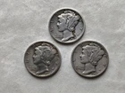 3 Silver Mercury Dimes 1939 1942 1944 D