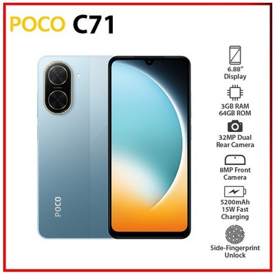 (New) Xiaomi POCO C71 3GB+64GB BLUE Dual SIM Unlocked Android Mobile Phone