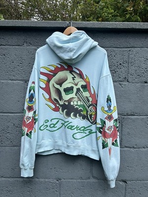 VTG Ed Hardy 2000's Y2K Christian Audigier Skull Tattoo Medium Full Zip Hoodie